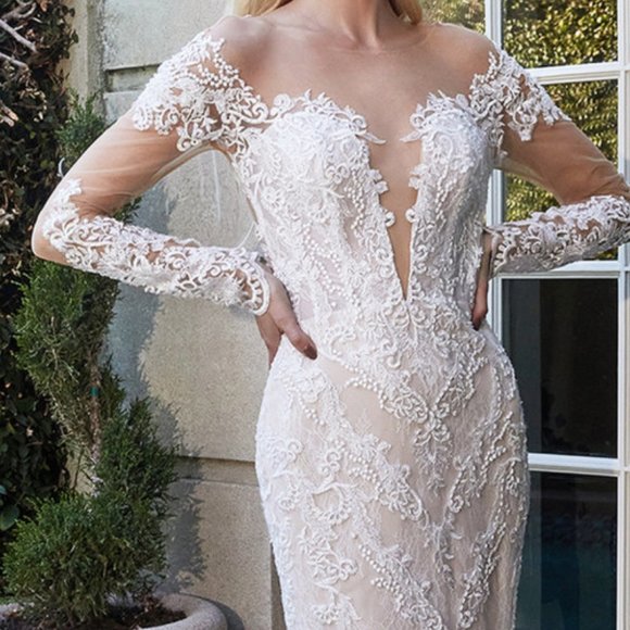 NEW OFF SHOULDER WEDDING DRESS WITH LONG SLEEVES EMBROIDERED WITH LACE AL A1022 - Picture 5 of 15